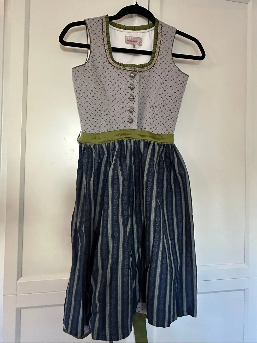 Girls Dirndl German Trachten - size 146/152 -  ornate details - gray blue green